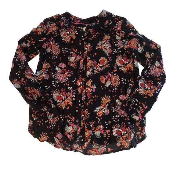 Anthropologie 28 of 52 Conversations Black Button-Up Birds Orange Pink Size 4 - Picture 1 of 10